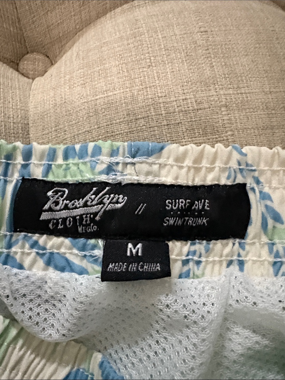Brooklyn Cloth Light Blue, Mint & White Tropical Leaf Swim Shorts - Picture 2 of 5
